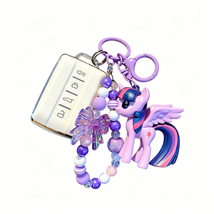 Porte-clés 3D My Little Pony avec perles et pompon, figurine cheval mignonne, breloque pour sac à dos, cadeau pour enfants, vente en gros - Product Image 3
