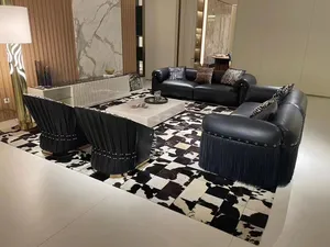 Lichte Luxe High-End Slipded Sofa Set Echt Leer En Massief Houten L-Vormige Woonkamer Meubels