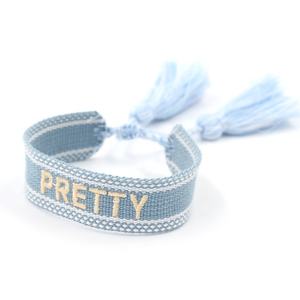 Pulseras de Seda Tejidas a Mano <span class=keywords><strong>con</strong></span> Textos Personalizados, Bordados, <span class=keywords><strong>con</strong></span> <span class=keywords><strong>Palabras</strong></span> como PARADISE, SMILE, PEACE, PRETTY, para Mujer - Product Image 3