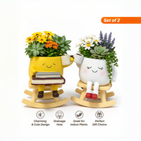 Pot de fleurs en résine en forme de chaise à bascule avec visage souriant mignon, pour plantes succulentes, avec trou de drainage, décoration de bureau