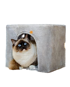 Pohon kucing abu-abu besar Modern kayu asli dengan boneka dan Sisal realistis menara mebel mainan hewan peliharaan untuk kucing - Product Image 5