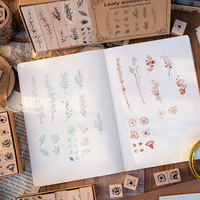 Vintage Botanisches Holzstempel-Set mit Pflanzen- und Blattdesign für Journaling, Retro Blumen- und Laubmotiv Holzstempel zum Skizzieren