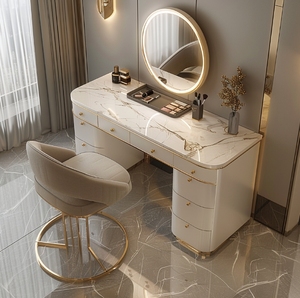 Mueble de Dormitorio Moderno y Lujoso con Espejo y Almacenamiento de Acero Inoxidable, Mueble de Dormitorio de Alta Calidad para Hotel o Villa - Product Image 1