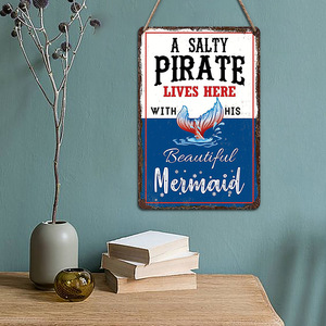 Targhe in Legno Ispirazionali con Pirati e Sirene in Stile Cartone Animato e Decorazioni da Parete in Stile Oceano per Laurea e Halloween - Product Image 2