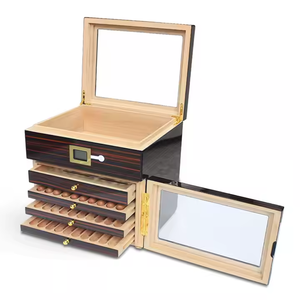 Sang trọng tùy chỉnh thiết kế chất lượng cao Glossy hoàn thành cửa đôi bốn khay gỗ hộp xì gà Tủ <span class=keywords><strong>Humidor</strong></span> - Product Image 5