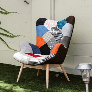 Fauteuil moderne rembourré avec accoudoirs en <span class=keywords><strong>patchwork</strong></span>, fauteuil rond de loisirs avec pouf, canapé-lit pour salon DC-917 - Product Image 4