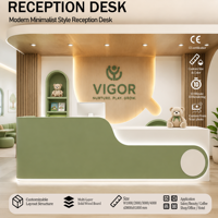 Bureau d'accueil professionnel contemporain bicolore avec éclairage LED blanc sous-monté et accent vert pour clinique dentaire – Dessin de conception gratuit
