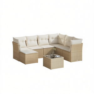 Modular Beige PE <b>Rattan</b> Garden <b>Sofa</b> Set 8 Seater Outdoor Furniture Weather Resistant Contemporary Design - Product Image 1