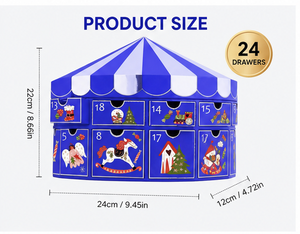 Custom Carousel Tent Shaped Advent <b>Calendar</b> Box 24 Days Blue White Stripe Empty OEM Christmas Surprise Gift Packaging Wholesale - Product Image 2