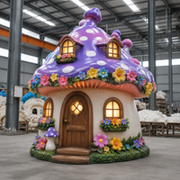 Sculpture de maison champignon fantaisie en résine de fibre de verre personnalisée, résistante à la corrosion, pour la décoration des parcs à thème et des centres commerciaux