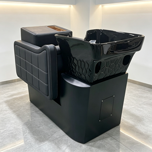 XFMC Meilleures ventes : Fauteuils de lavage pour salon de coiffure, entièrement noirs, mobilier de salon rétro, avec bac à <span class=keywords><strong>shampoing</strong></span> et chaise de haute qualité pour salon de coiffure - Product Image 5