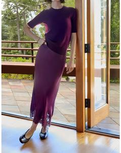 Elegante Falda Midi de Satén de Color Sólido para Mujer, con Dobladillo de Encaje, Cintura Natural, para Usar en Todas las Temporadas - Product Image 1
