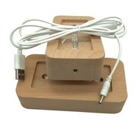 Lampe de nuit LED 3D rectangulaire en bois de hêtre massif avec câble USB 12V, style minimaliste moderne, personnalisable, pour la décoration intérieure (vente en gros)
