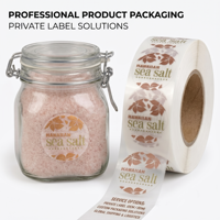 Étiquette adhésive transparente personnalisée, imperméable, en rouleau, pour l'emballage des produits d'assaisonnement et des condiments, notamment les pots de sel marin.