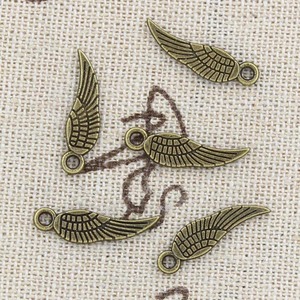 Charmes ailes d'ange 19x5mm ajustement fait à la main, pendentifs vintage tibétains couleur argent, bricolage pour bracelet collier - Product Image 5