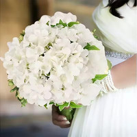 50 pcs Kepala Bunga Hydrangea Buatan Tangan Realistis dari Sutra Lembut Berbagai Warna dengan Daun untuk Pernikahan, Hari Valentine, Pesta, dan Acara