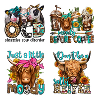 Transferts thermocollants motif Vache des Highlands, motifs floraux décoratifs pour vêtements DIY