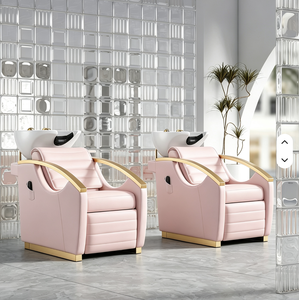 Nuevo Sillón de Lavado Profesional para Salón de Belleza, Silla de Champú Eléctrica Especial para Salón, Juego de Muebles de Salón en Cuero Marrón y Dorado - Product Image 5