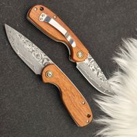 Couteau de poche MY7R en acier Damas, petit, avec logo personnalisé, manche en bois de santal, pliable, EDC, couteau de camping, couteau à fruits, couteau de défense personnel, tranchant