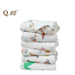 Stylish high quality breathable comfort printed 4-layer tulle 100% cotton baby swaddle blanket