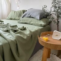 Parure de lit 3 pièces solide et confortable, drap plat respirant, drap-housse doux, ensemble de draps en lin pour lit double, toutes saisons