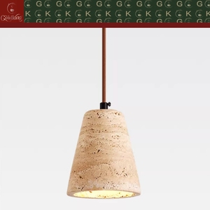 Lampe de chevet pour chambre à coucher, <span class=keywords><strong>luminaire</strong></span> en travertin beige naturel, forme de cloche, cordon en cuir marron, OEM ODM - Product Image 2