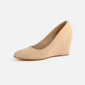 कस्टम महिलाओं के जूते ठोस रंग के काम वाले जूते वेजेज राउंड हेड फोर सीजन सिंगल जूते शैलो माउथ स्लिप-ऑन हाई हील्स