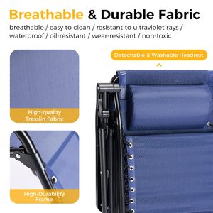 Chaise zéro gravité, chaise longue pliable, chaise de camping inclinable portable avec coussin, dossier en maille, porte-gobelets, plateau, chaise pour piscine - Product Image 6
