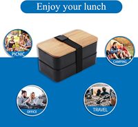 Boîte Bento Japonaise en Bambou avec Compartiments et Set d'Ustensiles, Boîte Repas Empilable Incluant Sac Isotherme, Préparation Repas, Compatible Micro-ondes