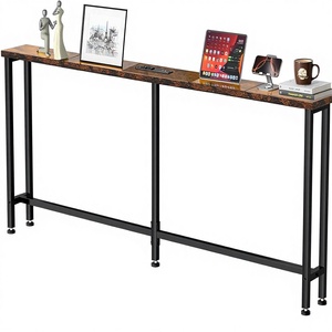 Table de canapé réglable en hauteur de 78,75 pouces avec multiprise intégrée - Cordon d'alimentation long, structure métallique, design rustique pour salon - Product Image 1