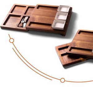 Planche à fromage en bois d'acacia Huachuang avec ensemble de couteaux, 38,1 x 25,4 x 2,1 cm, planche à découper double face pour fromage, pain, pizza - Product Image 4