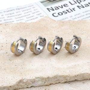 Titanium Steel Two Tone Huggie Earrings Geometric Circle Design Gold Plated Ear Clips For Women Fashion Jewelry - Product Image 3