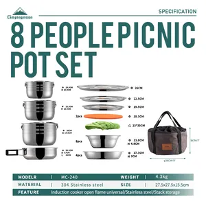 Picnic Outdoor Camping Cooking Pot And Pans Cookware Set Camping Kitchen Pot Set For Outdoor