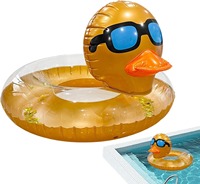 Bouée gonflable Canard Doré avec lunettes de soleil et paillettes, jouet flottant pour piscine, pour adultes, pour fêtes aquatiques estivales à la plage