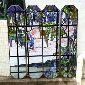 Décoration murale ou de fenêtre en vitrail artisanal style Tiffany, motif glycine de style européen personnalisé, pour rideau solide - Product Image 1