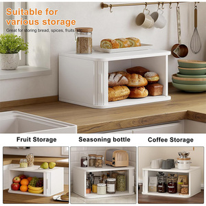Boîte de rangement à double couche pour pain, en bambou blanc, pour comptoir de cuisine, conteneur à pâtisserie, biscuits et aliments avec fenêtre transparente - Product Image 3