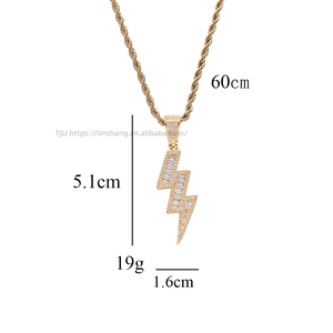 3-Row Iced Out Bolt Pendant, Men's Hip Hop CZ <b>Statement</b> <b>Necklace</b> for Clubbing & Streetwear - Product Image 3