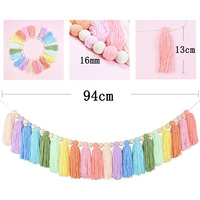 Boho décoration murale suspendu à la main macramé coton gland perles en bois guirlande bannière noël arc-en-ciel en bois perle gland chaîne