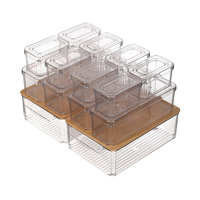Conteneur de rangement pour réfrigérateur en plastique empilable au design classique avec couvercle en bambou, étanche, capacité de 3 à 6 L pour légumes et fruits