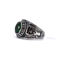 Herstellung VLINK Schmuck Direct Vintage Steel Man Ring,US Army Seal Wappen Silber Siegelring, Big Green Stone Man Ring