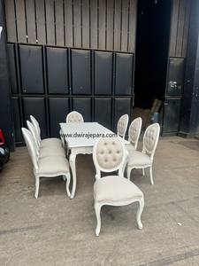 Ensemble de meubles de salle à manger classique style français avec table et chaise complètes de couleur blanche - Product Image 3