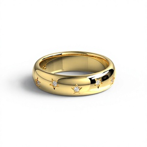 Anillo de Diamante Cultivado en Laboratorio con Corte Brillante Redondo, Chapado en Oro de 18K/14K, Estilo Celestial Gypsy, Anillo de Aniversario, Unisex - Product Image 1