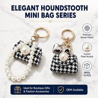 Mini sac de luxe pied-de-poule avec porte-clés, sangle en perles et breloque cœur, pendentif de sac, porte-monnaie, pochette pour écouteurs, cadeau pour femme, vente en gros, MOQ 15