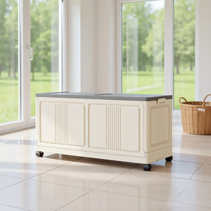 Caixa de Armazenamento Portátil Dobrável de Camada Única com Rodas, Caixa de Armazenamento Plástica Moderna Multifuncional com Tampa para Quarto - Product Image 1