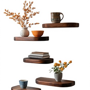 Wooden Wall Mounted Double Tier Modern Floating Storage Shelves Handmade Home Decor for Living Room - Product Image 2
