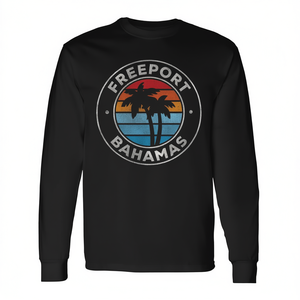 Freeport Bahamas - Camiseta vintage retro de manga larga con diseño de palmera estilo años 70 - Product Image 2