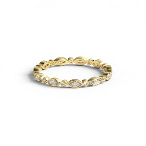 Vintage 18K 14K Gold Plated Marquise Cut Round Brilliant Cut Lab Grown Diamond <b>Ring</b> Alternating Bezel Band <b>Full</b> Eternity <b>Ring</b> - Product Image 1