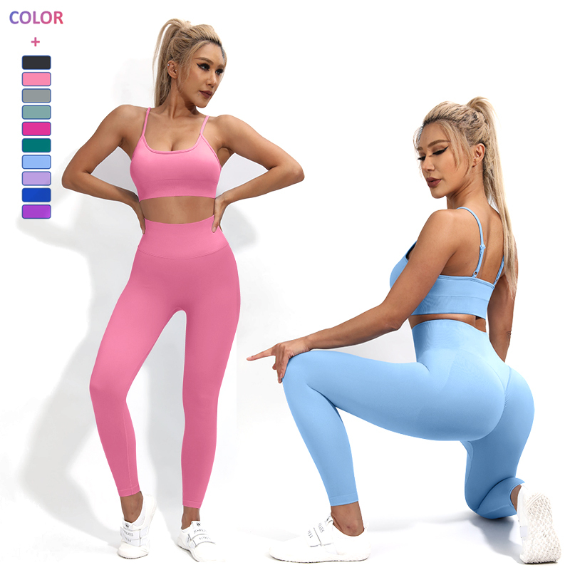 High Quality Custom Yoga 2 Pieces Set Outdoor Seamless Nude Feeling Nylon Sports Clothes Hip Lifting Workout Gym Activewear Suit