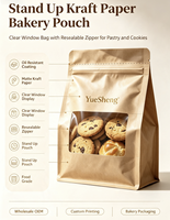 Sachet de boulangerie en papier kraft avec fenêtre transparente, fermeture éclair refermable, qualité alimentaire et résistant à la graisse, pour pâtisseries et biscuits, vente en gros, OEM