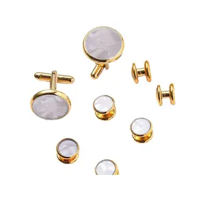 Gold plattiert MOP Rhodium plattiert Metall runde Schale Tuxedo Knopf China Lieferant Perlen-Knöpfe und Stollen-Set für Geschenk Jahrestag